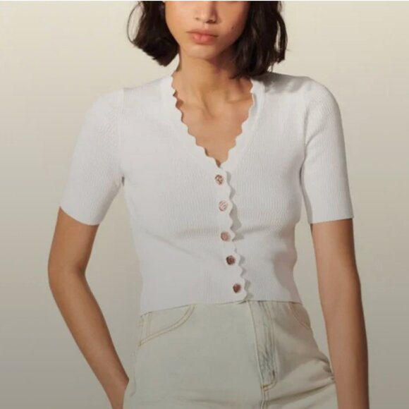 Sandro Cream Ribbed Knit Top - Picture 1 of 8